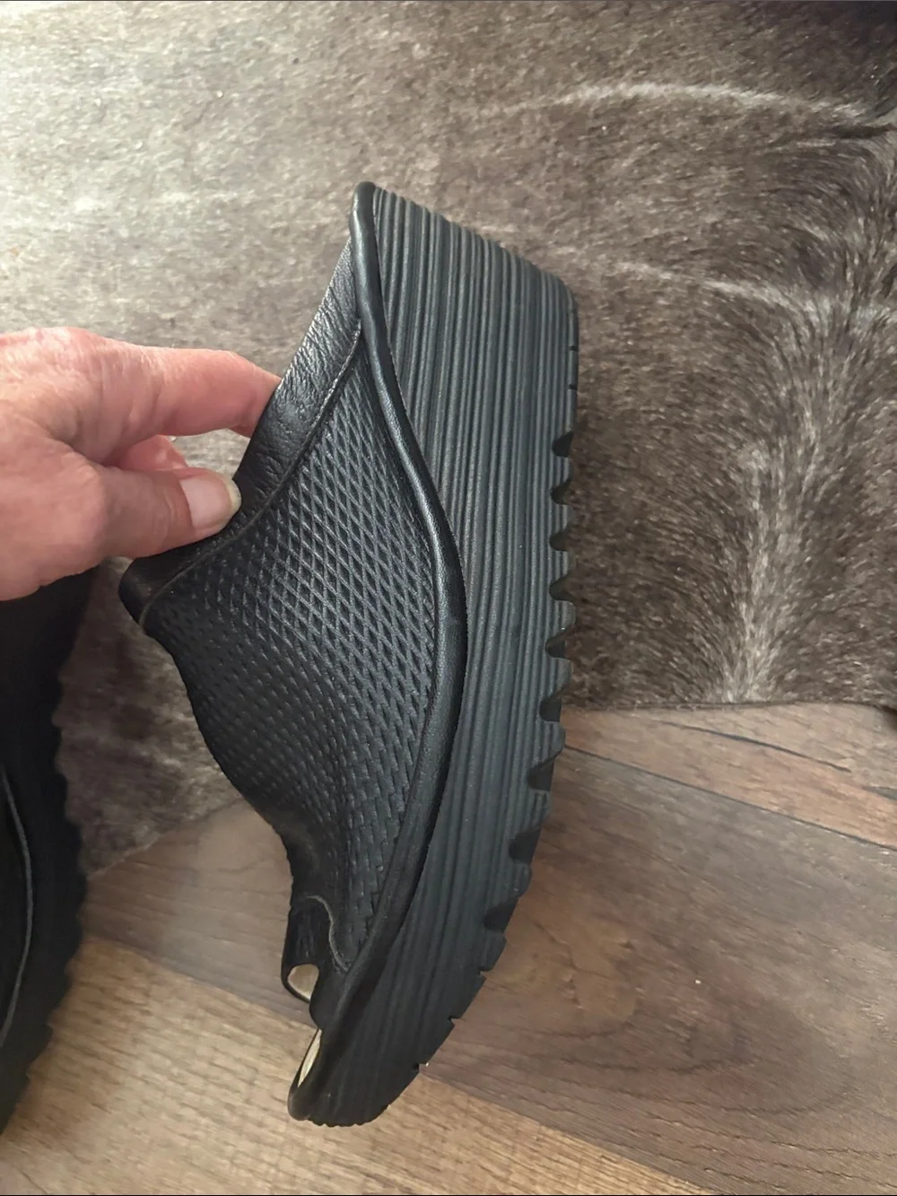 FLY London JAMB864FLY Black Leather Perforated Wedge 41 10-10.5 worn once